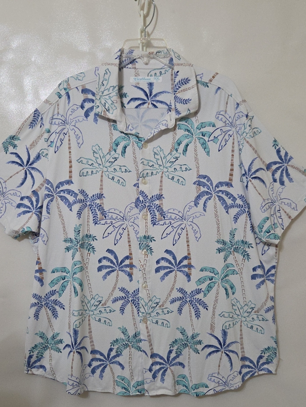 Caribbean Men's Casual Palm-Print Short Sleeve Hawaiian Vacation Shirt Size XXL